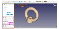 FreeCAD interfejs - Stablo dokumenta i Urednik svojstava